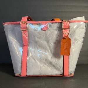 Discontinued Coach Clear ferry tote in Pink lemonade